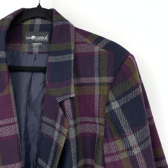 VTG 90s Sag Harbor Single Button Blazer Jacket Womens Sz XXL Purple Navy Plaid - Picture 3 of 5